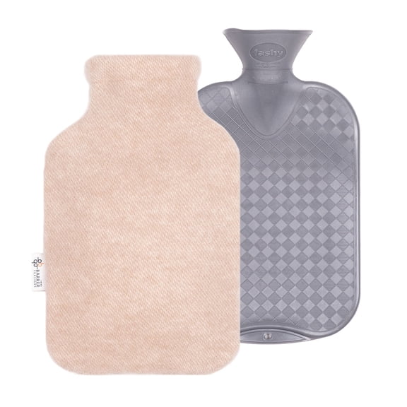 2.0L Fashy Hot Water Bottle with Barker Textiles 100% Wool Cover (Beige) Hot Water Bag with Cover