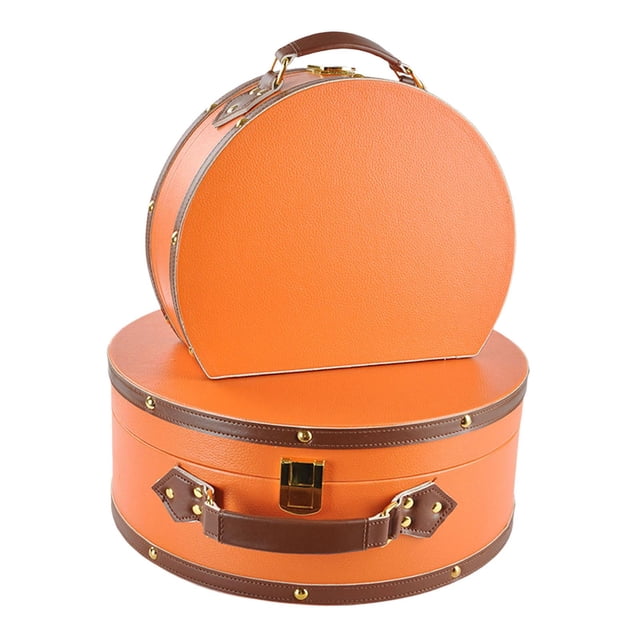 Abbracc 2 Pieces Storage Box Cosmetic Case Storage Travel Vintage Desktop Lockable orange