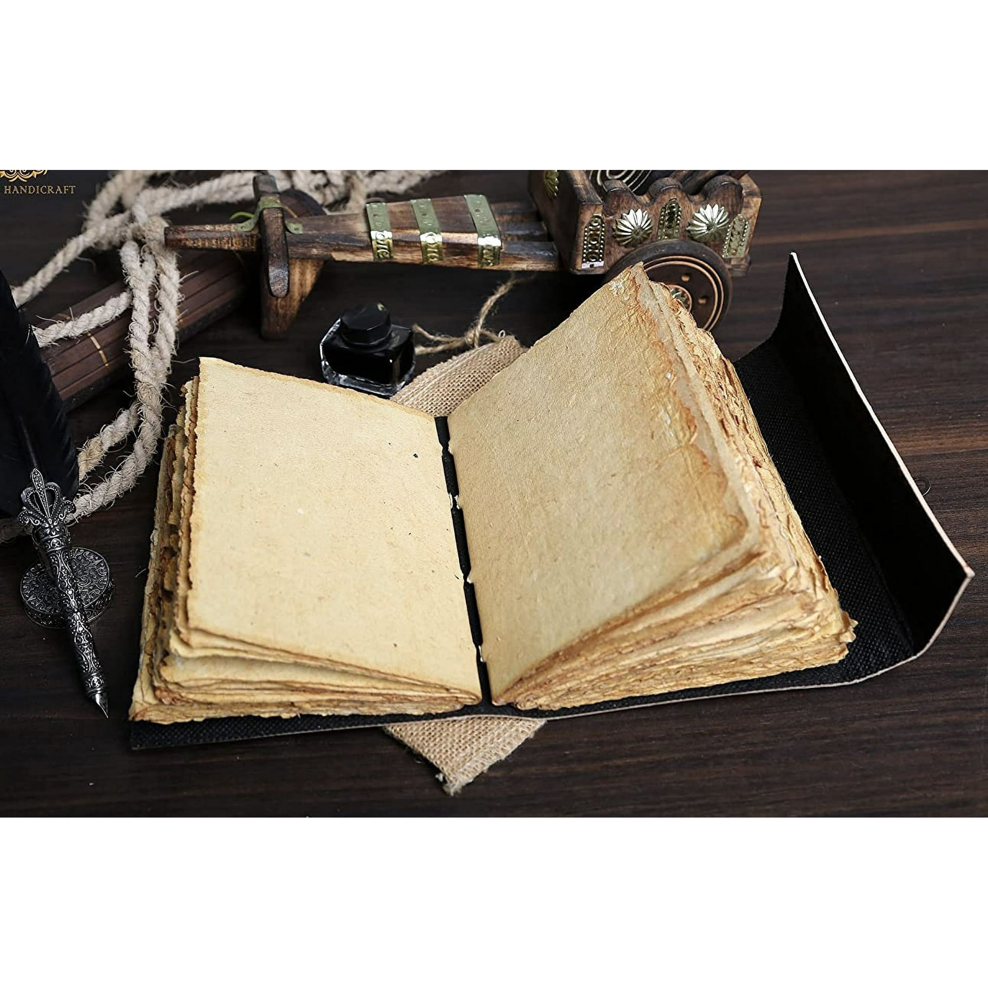 Harry Potter Vintage Leather Spell Book – Handmade Grimoire Journal with Stone, Deckle Edge Paper, Witchcraft Gift for Men & Women