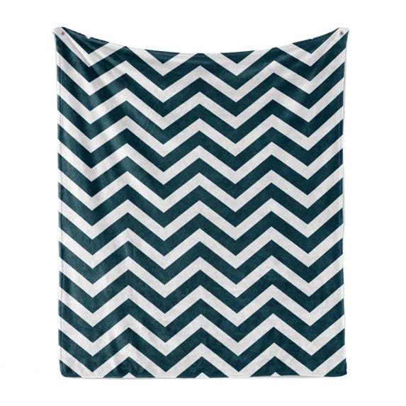 Navy Soft Flannel Fleece Throw Blanket, Zigzag Chevron Geometrical Design Lines Sea Waves Inspired Artwork Print, Cozy Plush for Indoor and Outdoor Use, 50" x 60", Navy Blue and White, by Ambesonne
