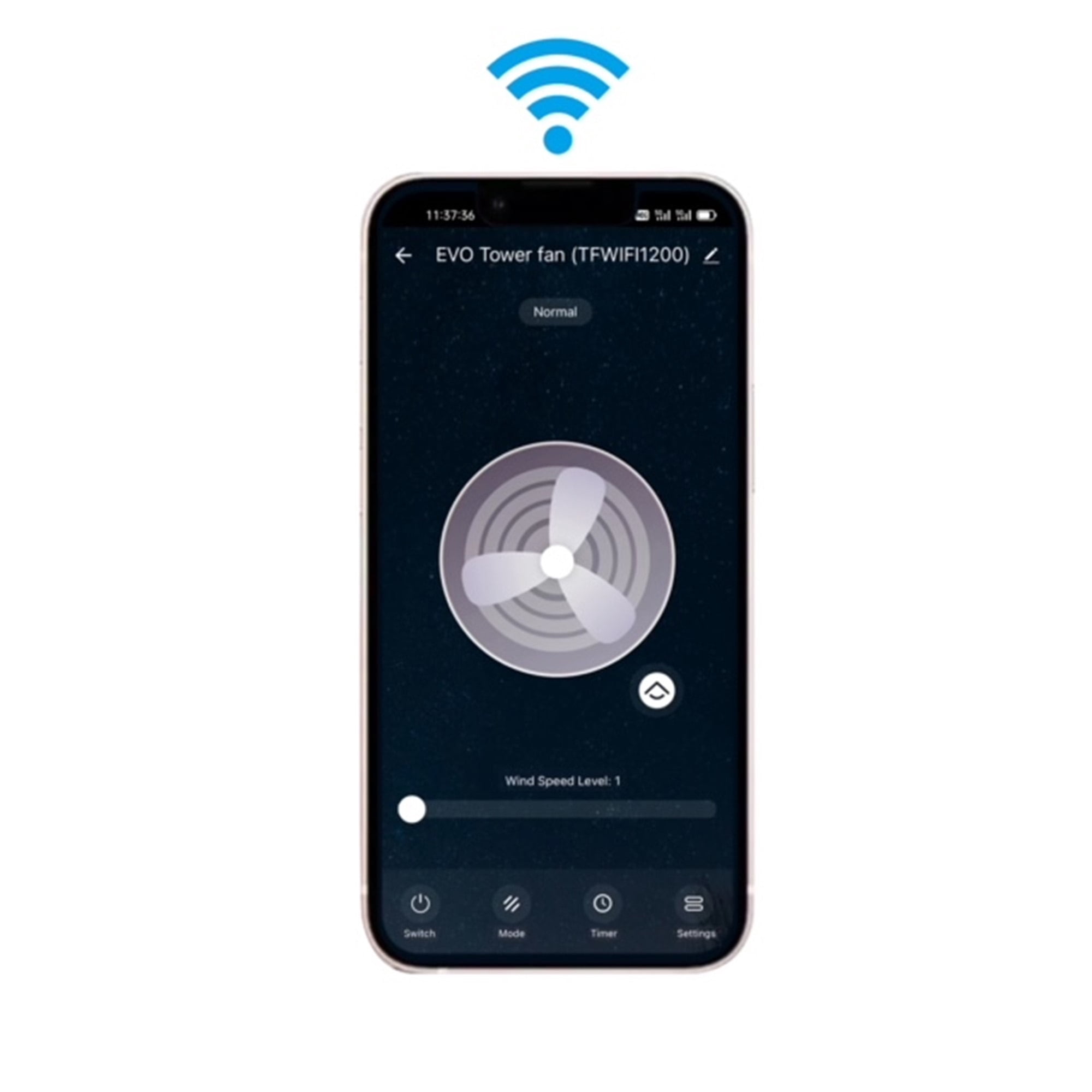 EVO 42" Wi-Fi Electronic Digital Tower Fan (with Remote Control) – 5 Speed Settings, Set Timer From 1-12 Hours, and Built-In Night Light