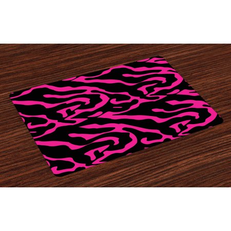 - Pink Zebra Placemats Set of 4 Fashion Zebra Stripes Exotic Safari in Feminine Tones Vibrant Abstract Motif, Washable Fabric Place Mats for Dining Room Kitchen Table Decor,Magenta Black, by Ambesonne