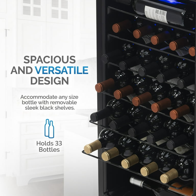Newair Freestanding 33 Bottle Compressor Wine Fridge in Stainless Steel Adjustable Racks and Exterior Digital Thermostat