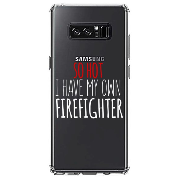 DistinctInk Clear Shockproof Hybrid Case for Samsung Galaxy Note 8 - TPU Bumper Acrylic Back Tempered Glass Screen Protector - So Hot I Have My Own Firefighter