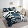 thumbnail image 3 of Manfei Woodland Moose Deer Bedding Comforter Set, Blue Gray Black Checkered King Bedding Sets, Vintage Lodge Cabin Bed Sheets, Microfiber Bedroom Decor Reversible 7 Pieces, 3 of 8