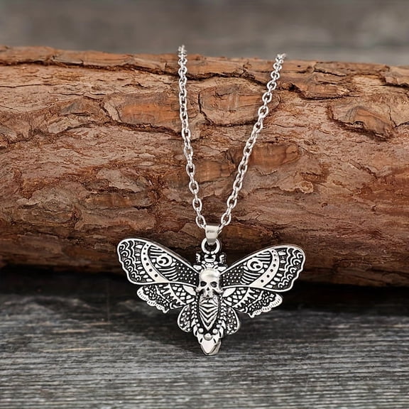 Vintage Ethnic Style Butterfly Skull Pendant Necklace 1pc,【silvery】