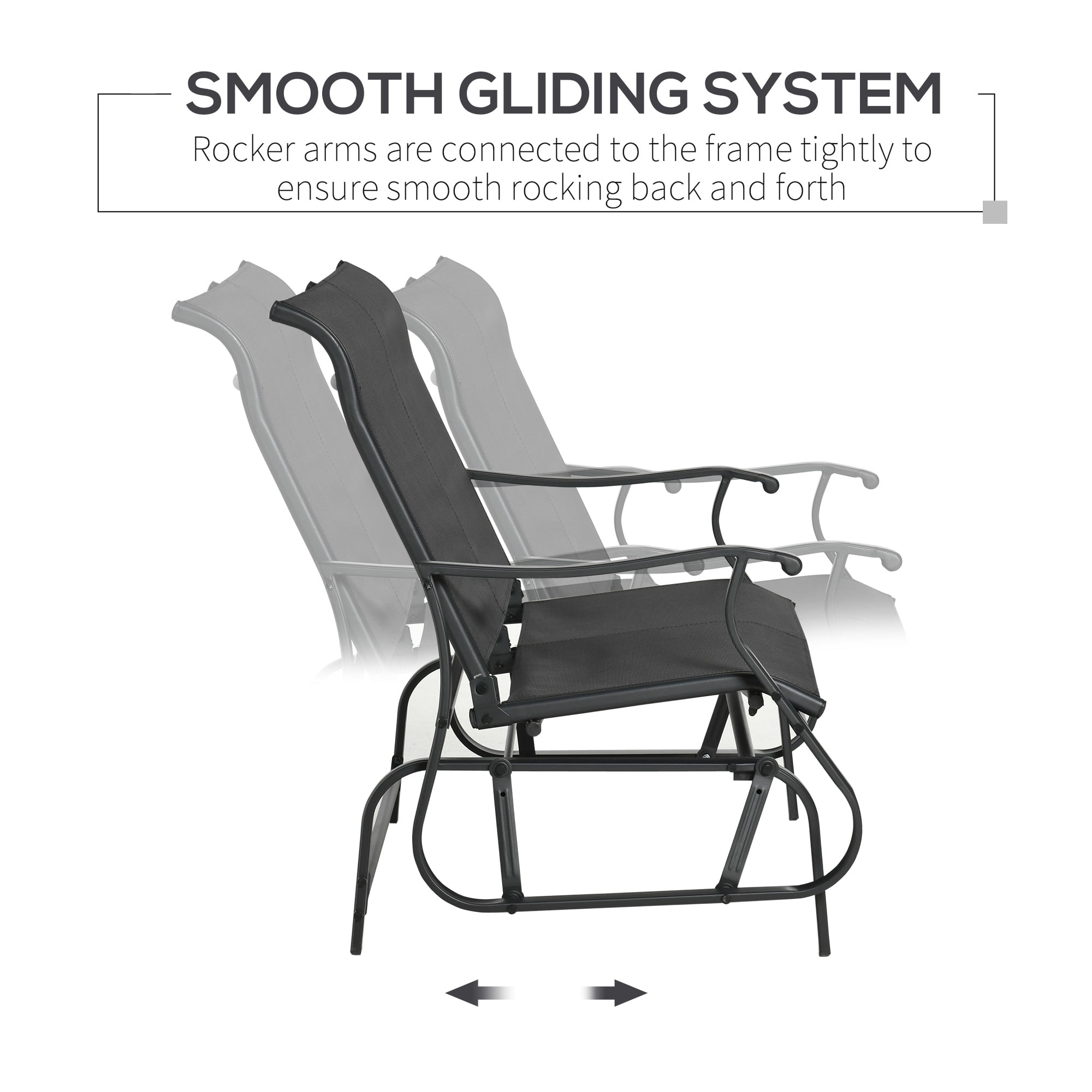 Outsunny 4 Pieces Gliders Set, Outdoor Furniture Sets with 2-Person Glider Patio Bench, Single Sling Chair and Glass Coffee Table, Black