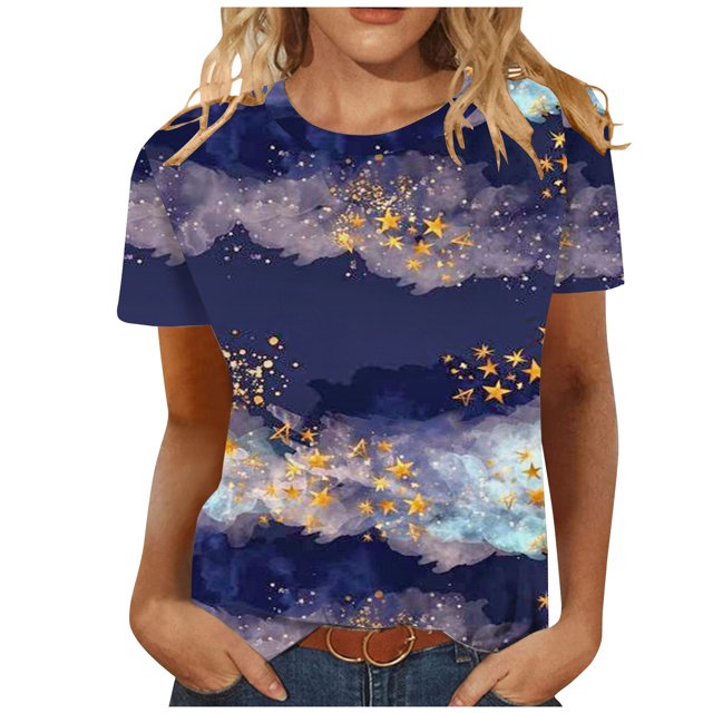Birdeem Mode Femmes Été Col Rond Manches Courtes T-Shirt Imprimé Décontracté Blouse