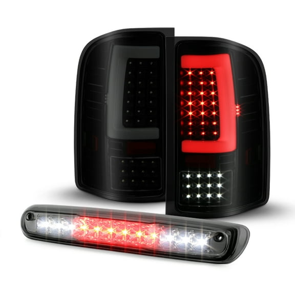 AKKON - Fit 07-13 14 Silverado 1500 2500HD 3500 HD Sierra 3500HD LED [C-Tube] Sequential Signal Black Smoked Tail Light 3rd Brake