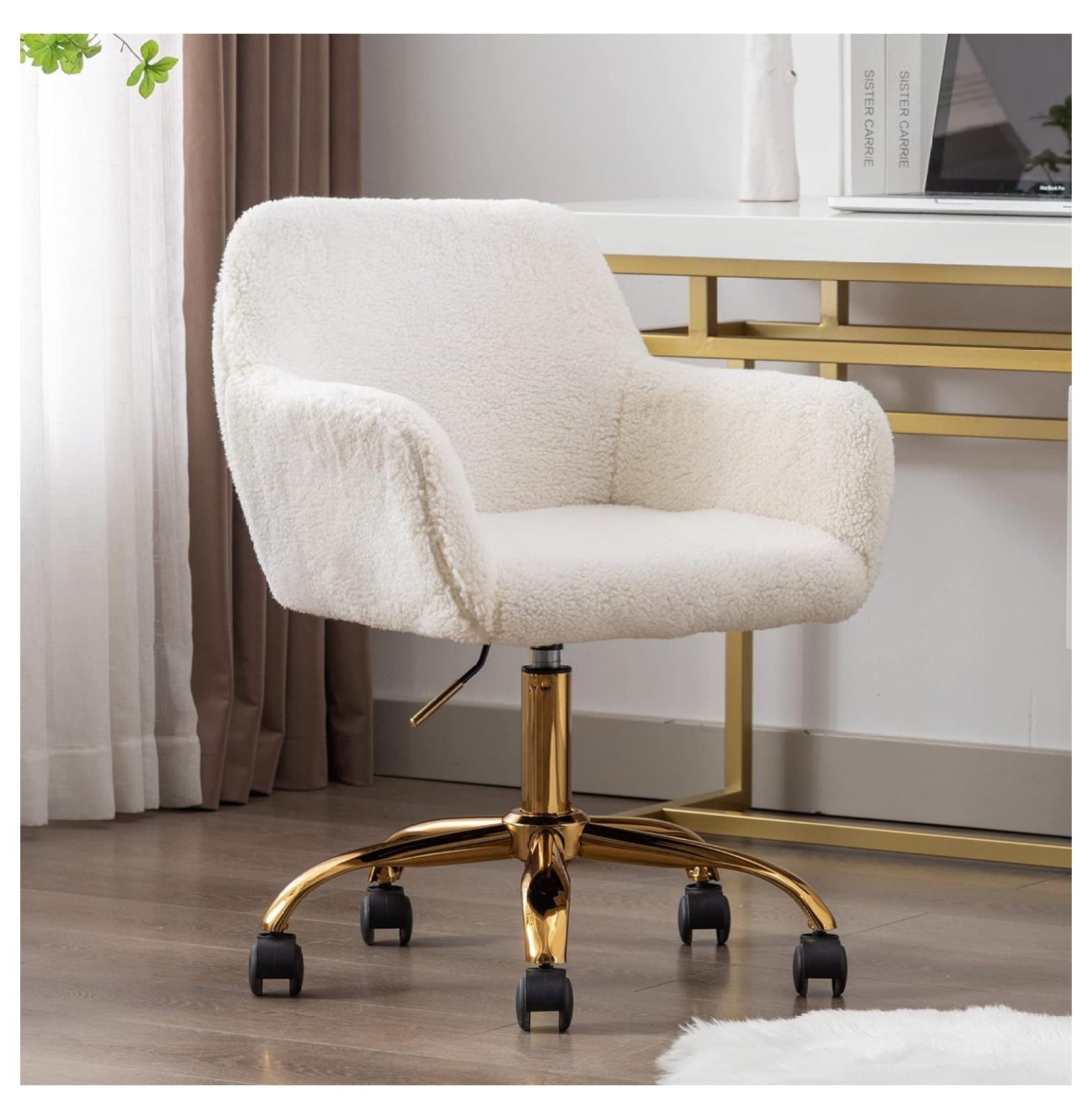 Wheels Fluffy Spinning Chair Swivel Fluffy Rolling Chair Faux Fur