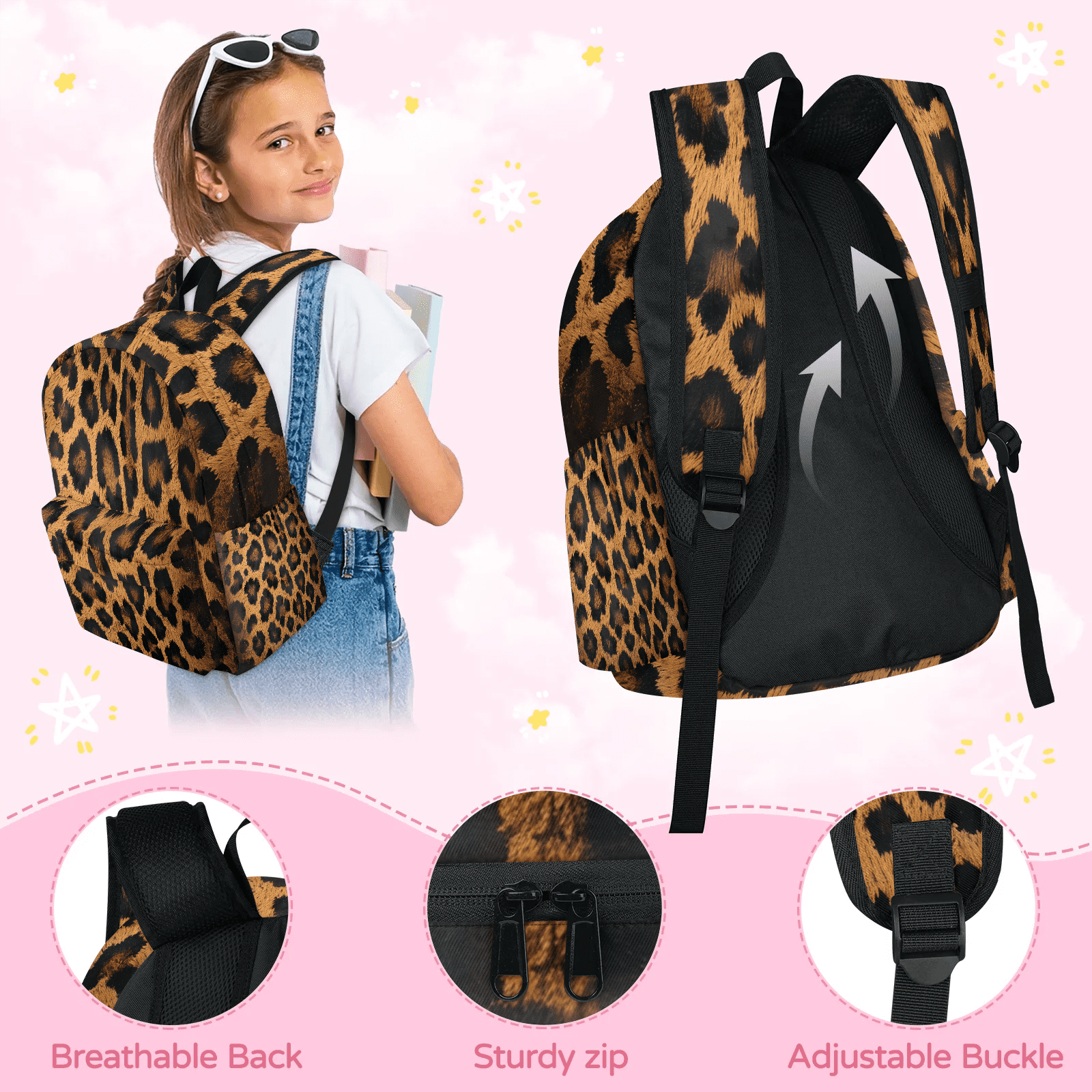 Herdesigns Leopard Print Backpack for Men Women, Lightweight Laptop Backpack 16.3 Inch Wild Safari Skin Pattern Casual Daypack for Travel Work Commuter