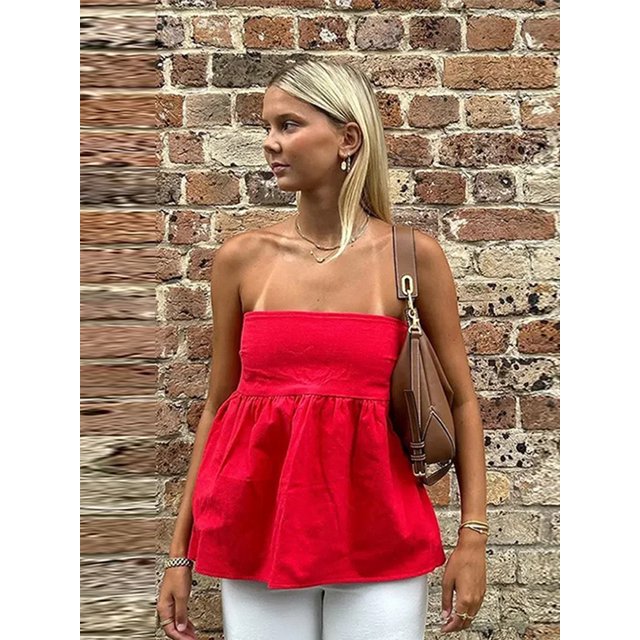 Tops sin tirantes con dobladillo con volantes para mujer, chaleco Sexy sin mangas con hombros descubiertos, moda de primavera y verano, 2024