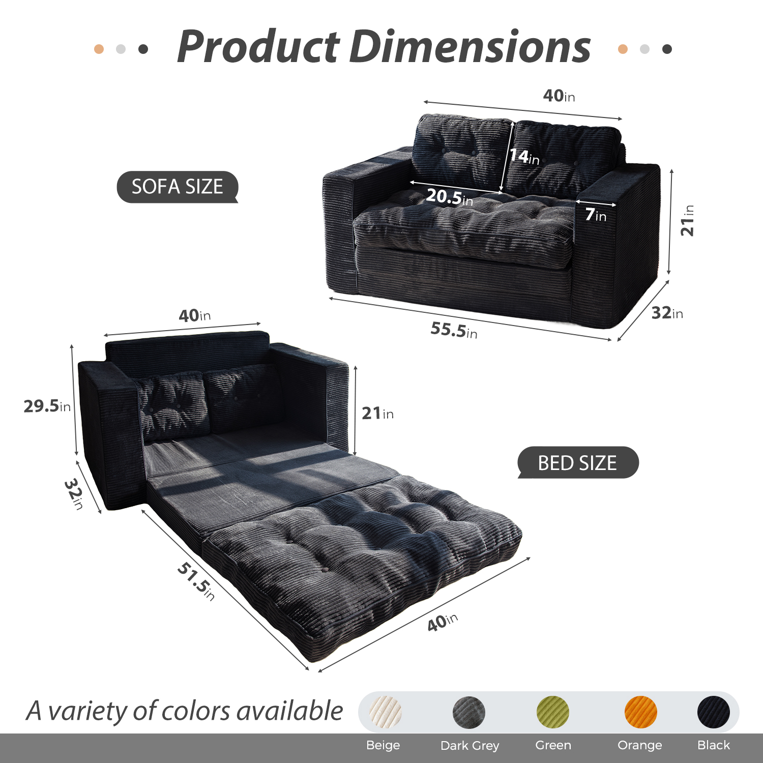 GOODONE Convertible Sofa Bed,Pull Out Couch Beds Loveseat Sleeper,2 in 1 Folding Couch Bed with Pillows for Living Room Bedroom,Black