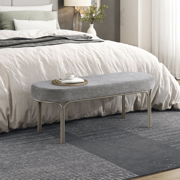 OakvillePark Lunarow Metal Frame Chenille Bench, Gray