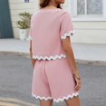 thumbnail image 6 of cfhntfmh 2 Piece Lounge Sets for Women Scallop Trim Short Sleeve Crewneck T-Shirts Comfy Shorts Color Block Outfits, 6 of 6