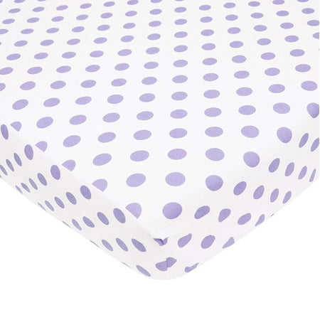 TL Care 100% Natural Cotton Percale Fitted Crib Sheet for Standard Crib and Toddler Mattresses, White with Lavender Dot, 28 x 52, Soft Breathable, for Girls