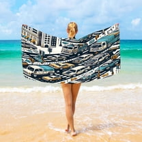 Ryvnso Hand Drawn Cars Oversized Beach Towel Microfiber Bath Blankets Swimming Fitness 37" x 74"