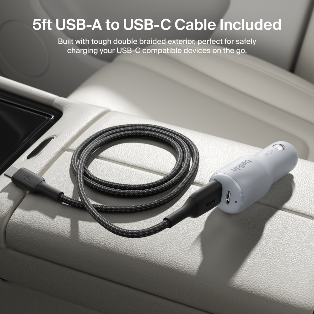 Belkin BoostCharge 42W Dual Port Car Charger, Gray photo 4