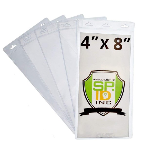 5 Pack EXTRA LARGE 4" X 8" Clear Plastic Ticket Holders (Really BIG