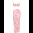 thumbnail image 3 of Conjunto de 2 Piezas para Mujer, Sexy, , de Verano, con Top Fruncido y Espalda Descubierta, y Falda con Aberturas, Vestido de Noche. Rosa L, 3 of 7