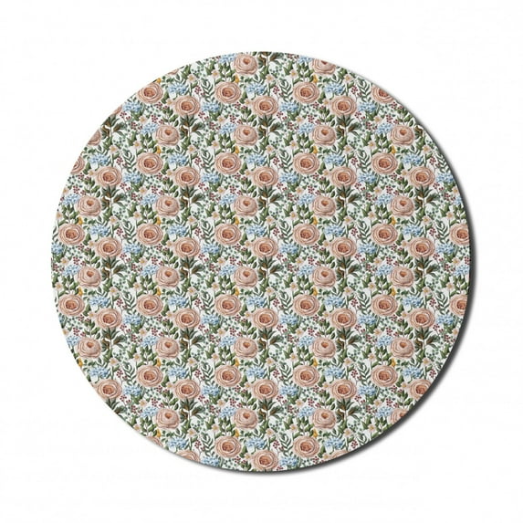 Floral Mouse Pad for Computers, Vintage English Roses and Hydrangeas Garden Love Bouquets Shabby Classic Pattern, Round Non-Slip Thick Rubber Modern Mousepad, 8" Round, Multicolor, by Ambesonne