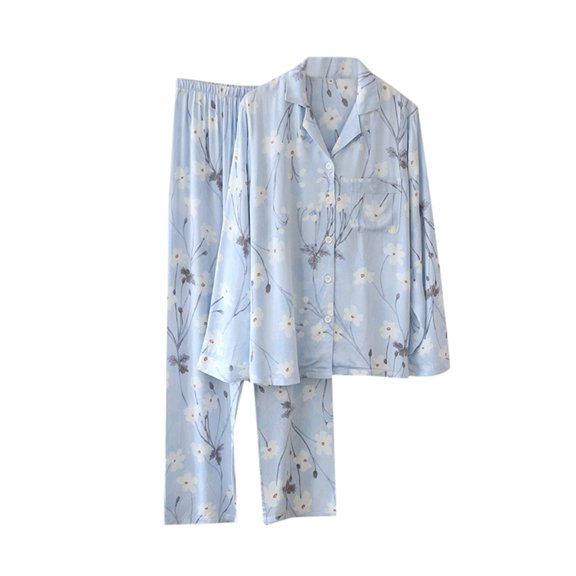 eileial Linen Set Womens Pajamas Set Summer Lounge Sets for Women,Light Blue M