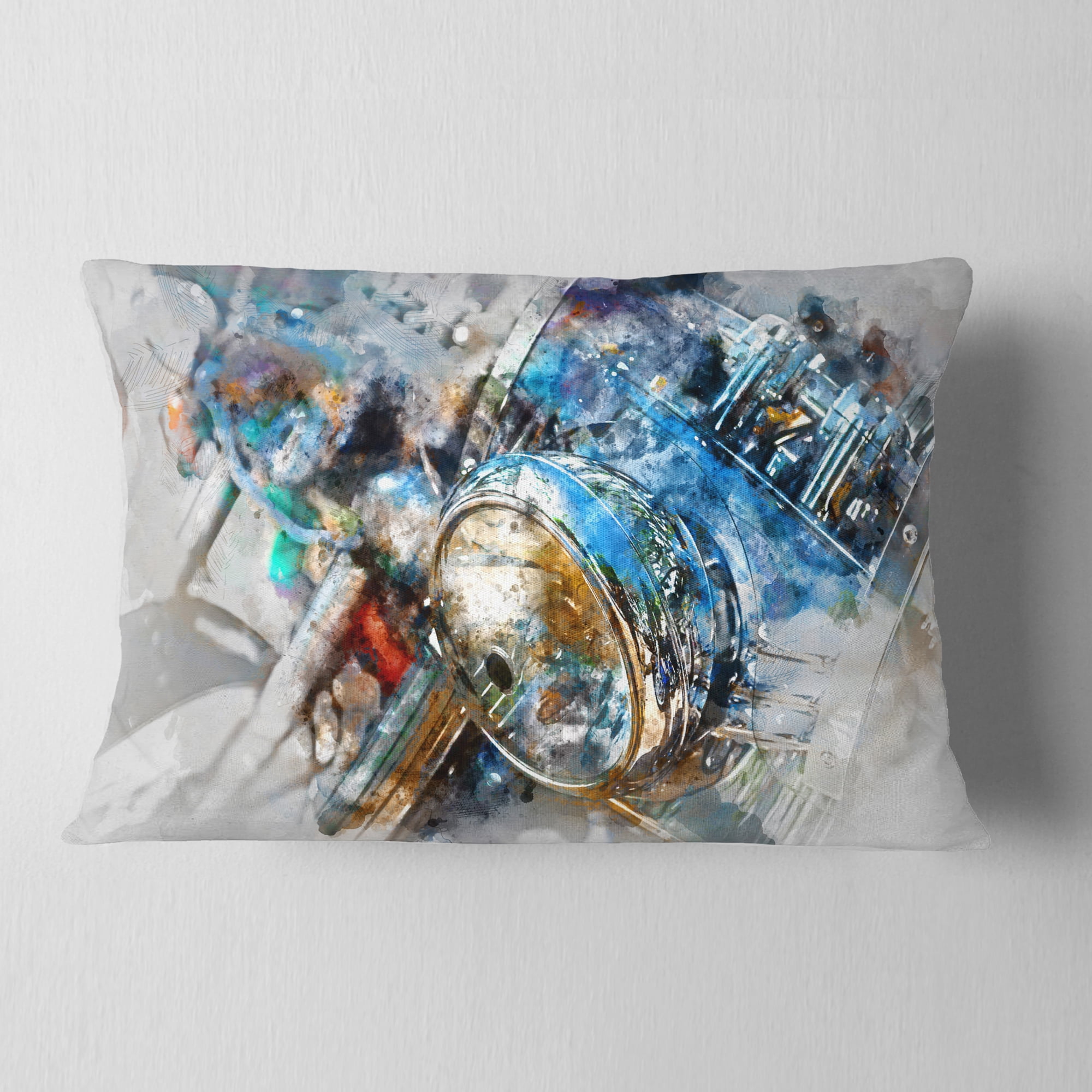 Designart Motorcycle Headlight Watercolor - Contemporary Throw Pillow - 12x20