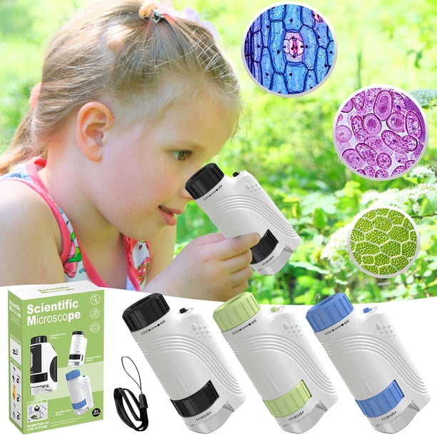Microscopio de mano portátil | Aumento de 60-120X | Iluminación LED | Lentes ópticas alemanas | Compatible con mesa 3 en 1 y teléfonos inteligentes | Compacto 9.2x4.6x3cm | Base desmontable |