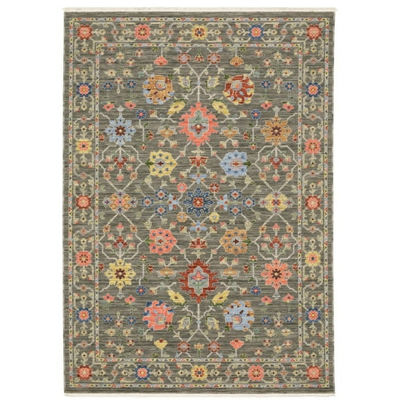 Oriental Weavers Lucca Wool Blend Area Rug - 093K1 - 9'10" x 12'10" - in Grey/ Multi - Vintage Inspired, Wool Blend, Family, Dining, Living Room Rug