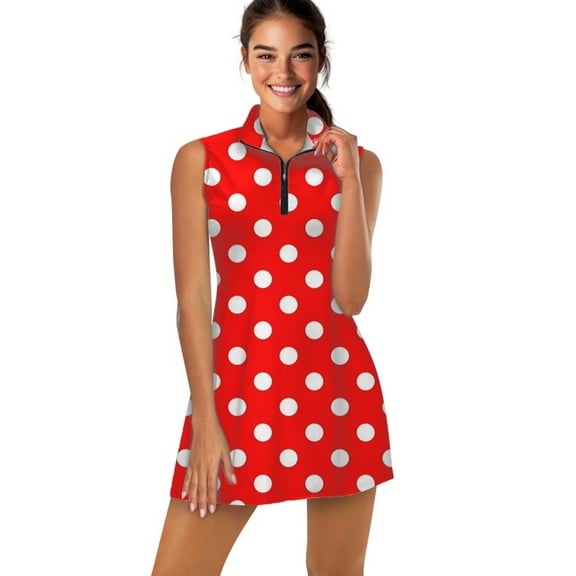Red Polka Dot Background Sports Dresses Women Tennis Dress Outdoor Badminton Golf Quick-Drying And Breathable Sports Dress