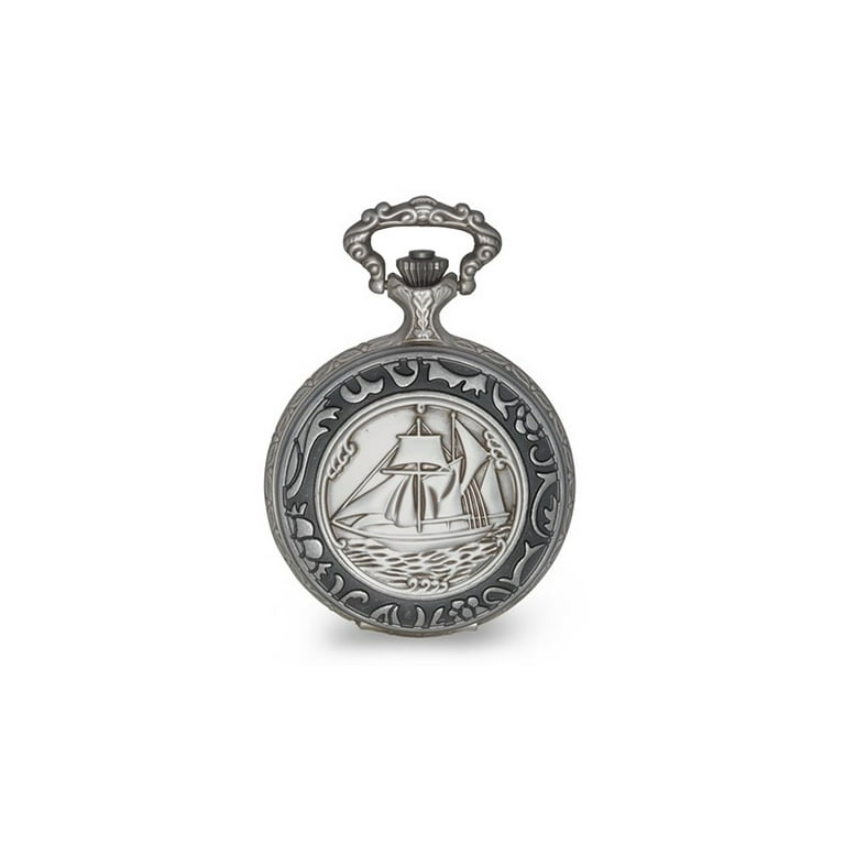 Charles Hubert Antique Chrome Finish Sailing Ship Pocket Watch