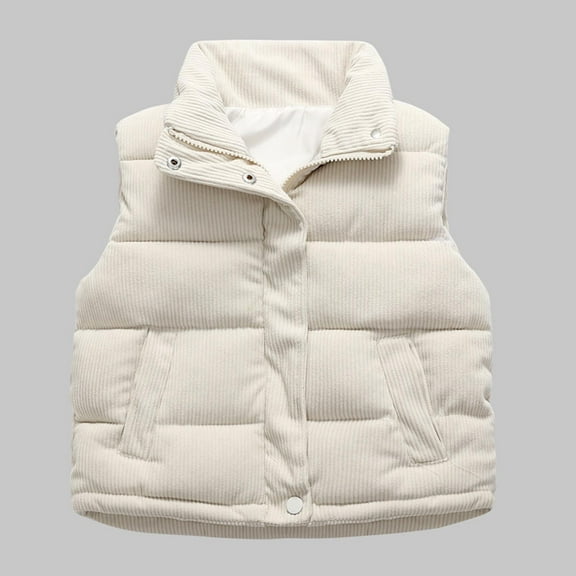 Girls Corduroy Puffer Vests Kids Stand Collar Zip up Sleeveless Jacket Winter Warm Padded Outerwear New Plus Size Clothes for Girls Fall Vests White 9 Years
