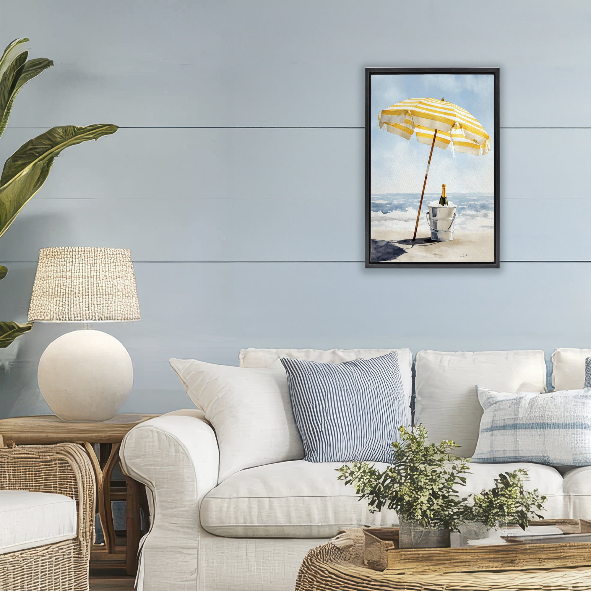 Stupell Industries Sunshine Celebration at Seaside Black Framed Floater Canvas Wall Art, design by Petal Prints Design