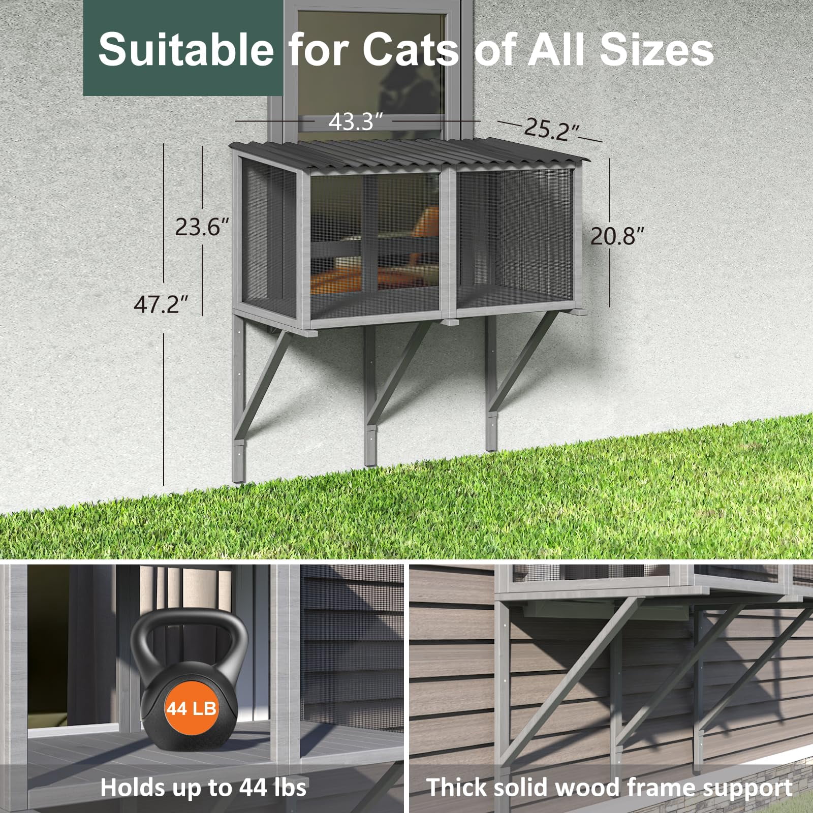 TIMHAKA Cat Catio Wall Mounted Wooden Window Perch for Large