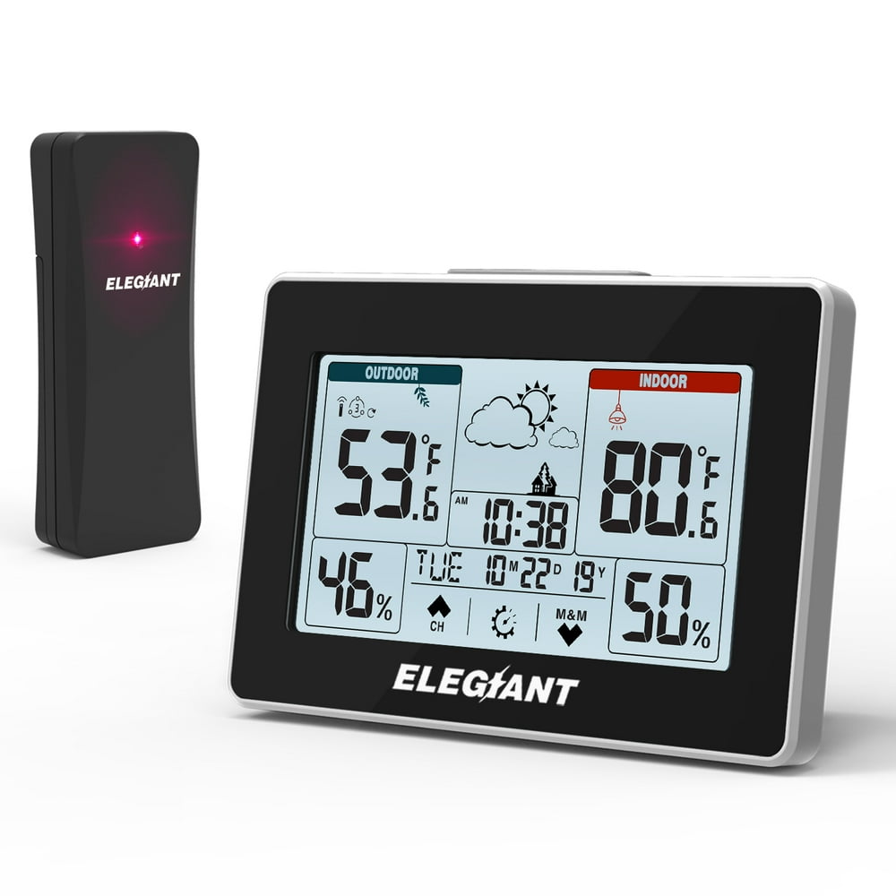 Wireless Weather Station, ELEGIANT Indoor Outdoor Thermometer Hygrometer with Sensor, Digital