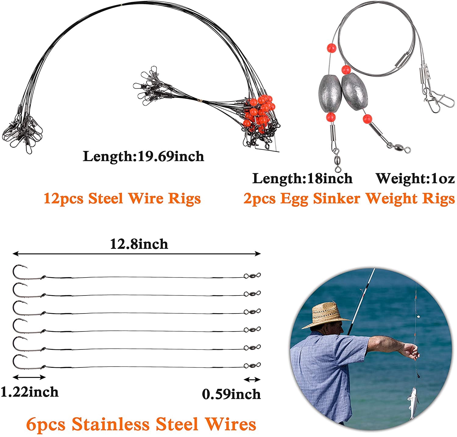 Saltwater Lures Surf Fishing Tackle Box Kit, 161pcs Ocean Beach Fishing Equipment Accessories Fishing Bait Rigs Lures Wire Line Monnow Hooks Swivels