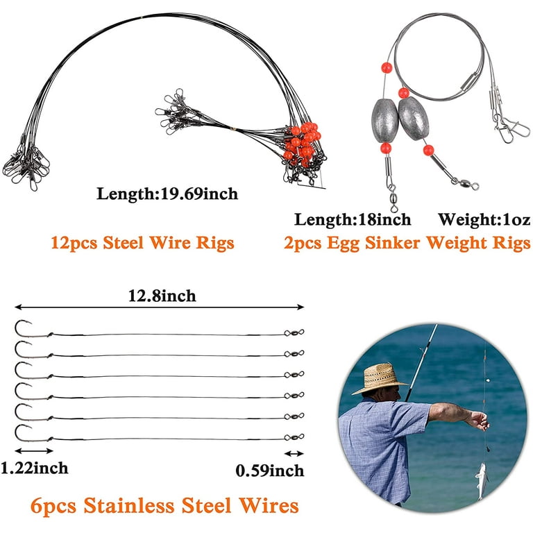 Saltwater Fishing 15-Pack Rigs With Glow Beads & Real Fish Skin - 55.5 ...