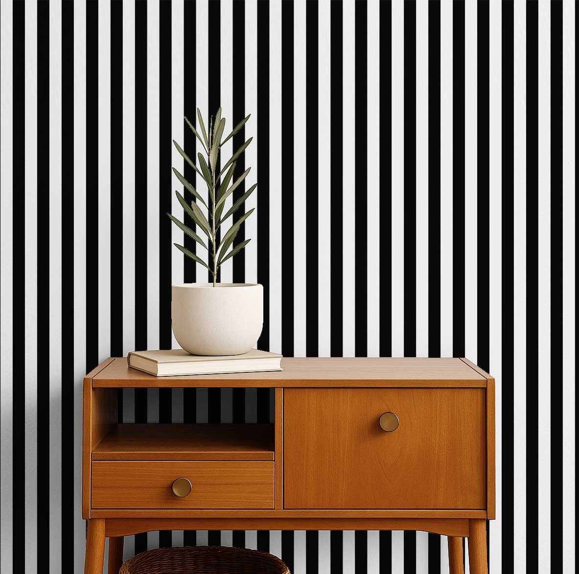 S4Sassy Self Adhesive Wallpaper, Black Vertical Stripes Wallpaper, Removable DIY Vinyl Wall Covering, Textured Peel & Stick Contact Paper for Entryway Accent Wall, Easy Home Decor Solution(25"x120")
