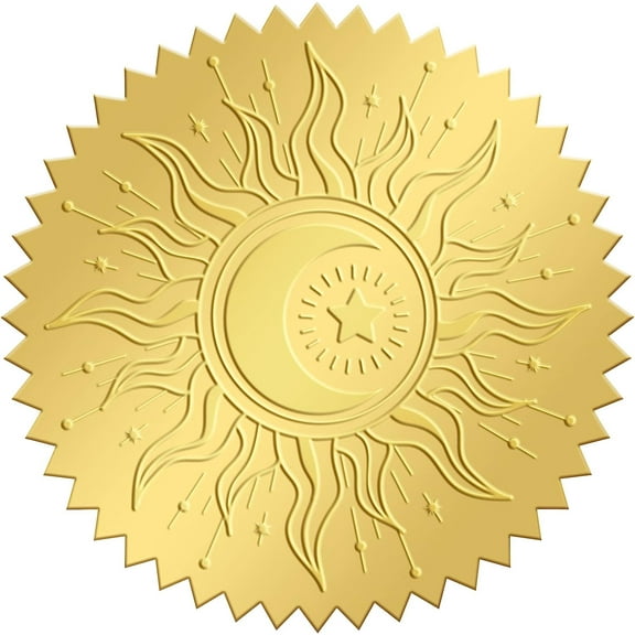 Self Adhesive Gold Foil Embossed Stickers Medal Decoration Sticker Sun Pattern 5x5cm