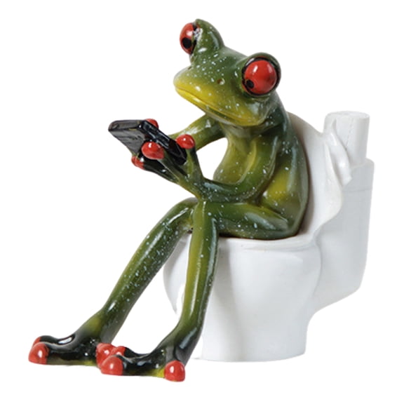 OIUR Garden Frog Statue Waiter Flower Bouquet Toilet Frog Figurine Sculpture Indoor Outdoor Home Office Desktop Decoration Ornament