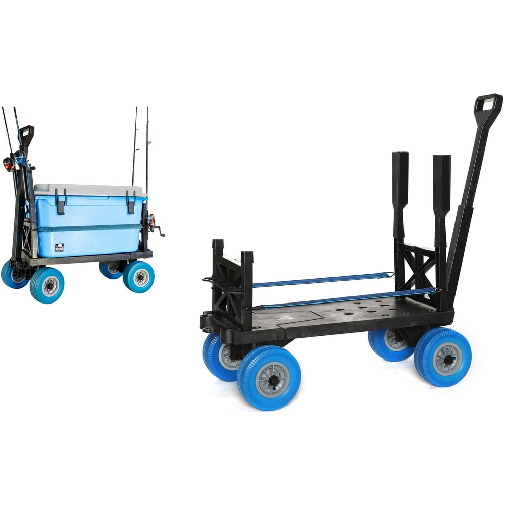 Pier Fishing Cart Gear Marine Dock Carts Wagon Trolley with 4 Wheels Fish Pole Rod Holder