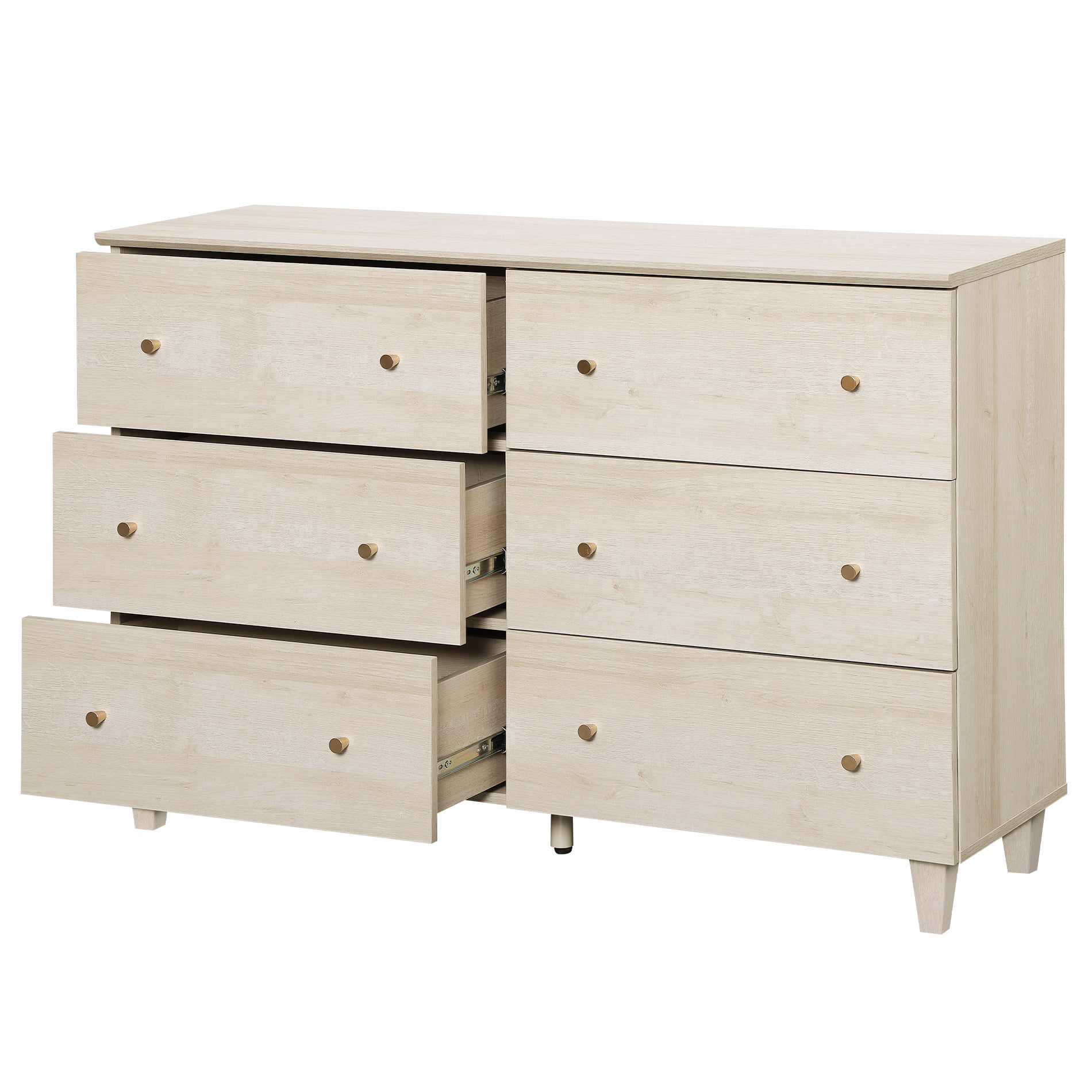 WAMPAT Wood Dresser with 12 Drawers and 1 Cabinet for Bedroom, Modern Chest of Drawer, 130" Wide, Light Oak Wood Finish