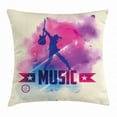 thumbnail image 1 of Teen Room Decor Throw Pillow Cushion Cover, Rock Star with Guitar inside Watercolor Cloud with Music Quote Print, Decorative Square Accent Pillow Case, 20 X 20 Inches, Cream Pink Purple, by Ambesonne, 1 of 2