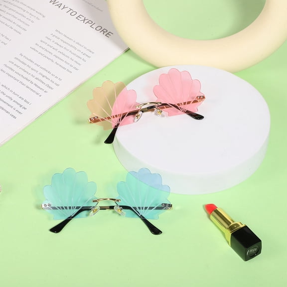 LOLIPPYY Assorted Color Decorative Rave Sunglasses with Shell Shaped Lenses for Parties and Gatherings 2 Pairs