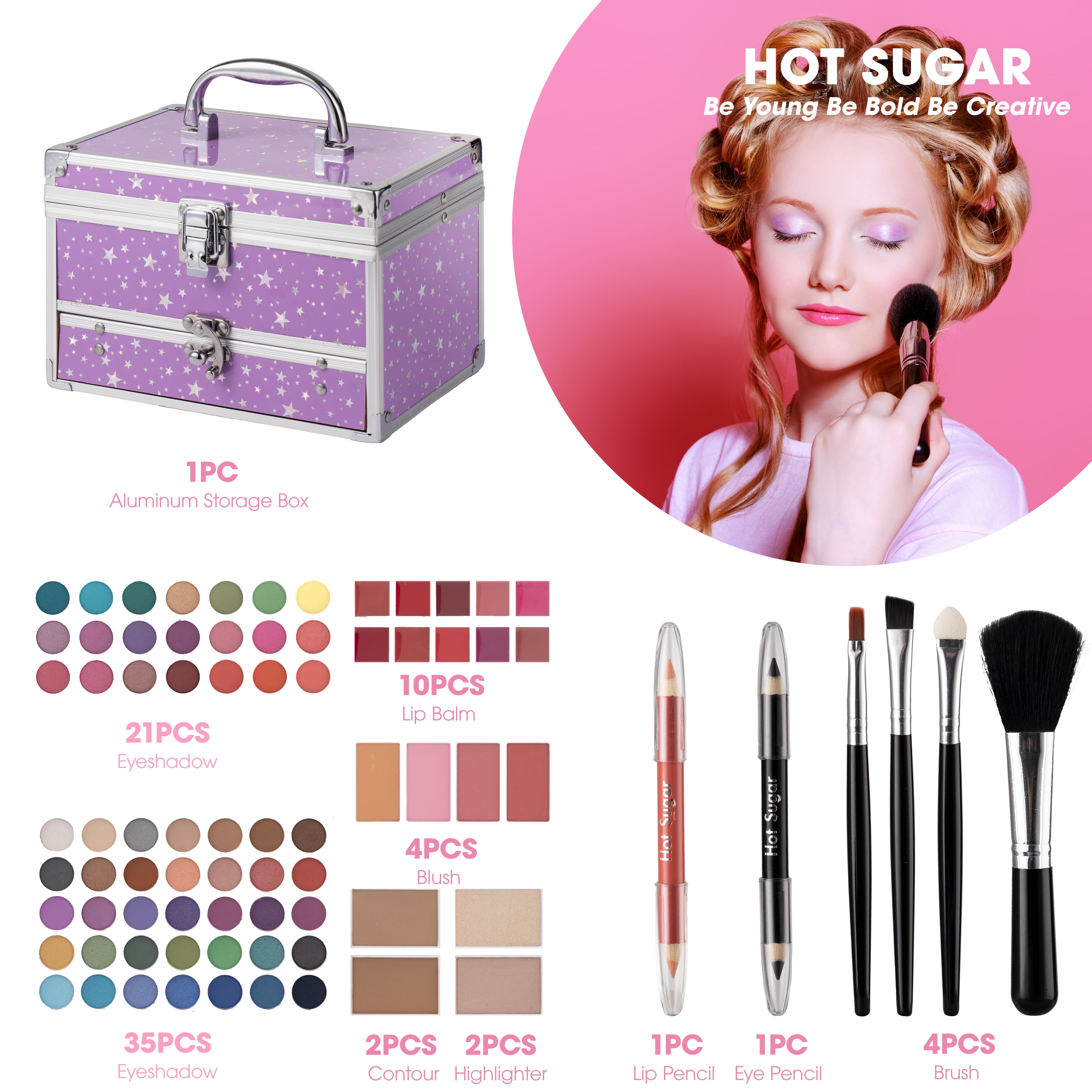 Hot Sugar Makeup Kit for Teens with Train Case, Portable Beginner Makeup Gift Set, Makeup Beauty Kit for Girls (PURPLE)
