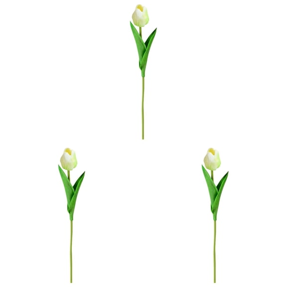 QWUIIOMJPY 3Pcs Cream White 13.39in Real Touch PU Tulip Stems, Single Stem Fake Faux Flowers, Seasonal Table Centerpiece for Kitchen Balcony Wedding Decor, Budget Floral Accent