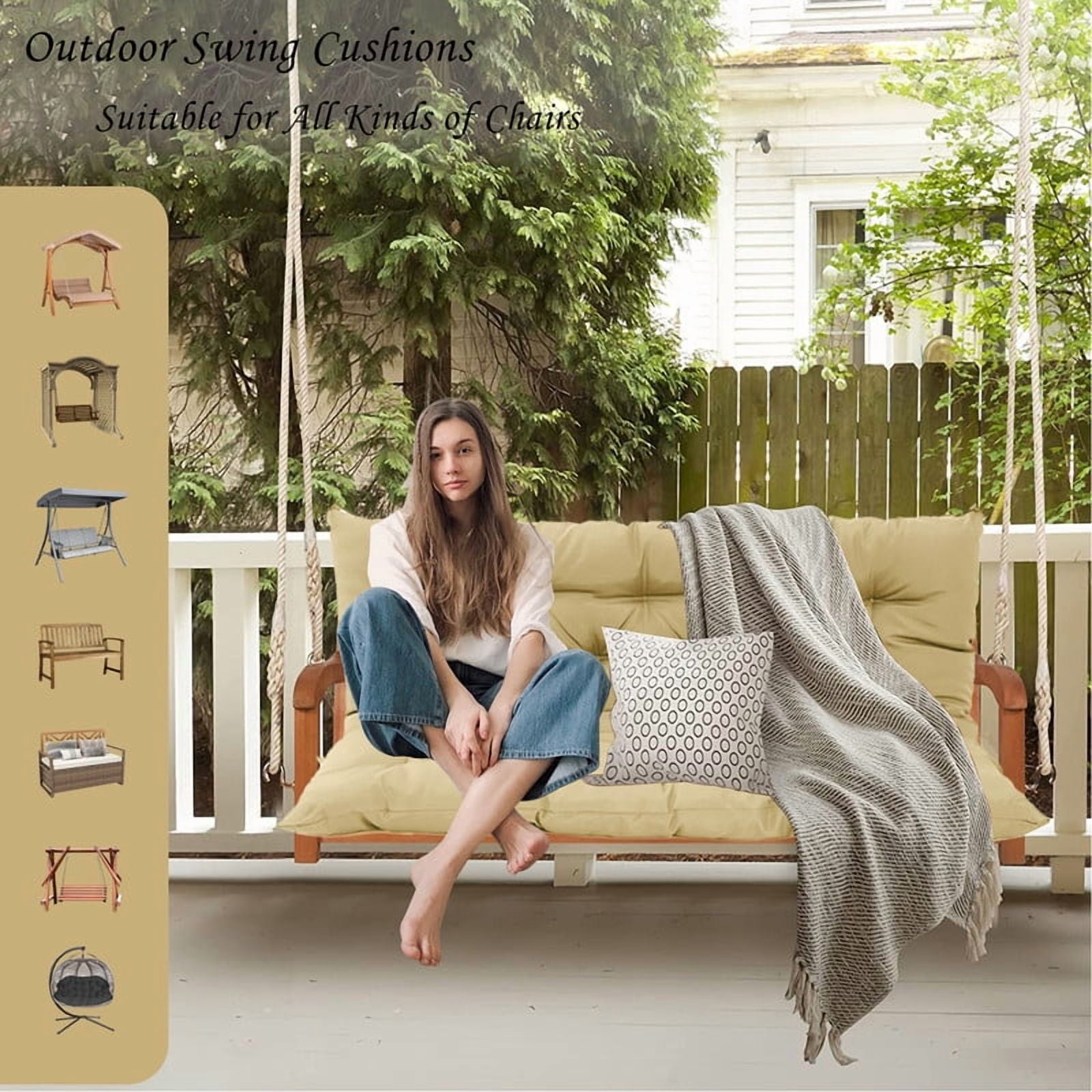 Outdoor Cushions for Patio Furniture, 4" Thick Waterproof Porch Swing Cushions Replacement with Backrest, 2-3 Seater Bench Cushion（Beige,40*40in）