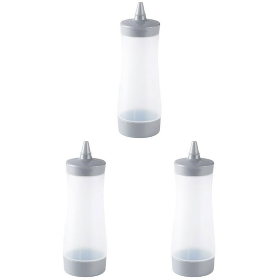GOOHOCHY 3pcs Plastic Squeeze Bottle Reusable Condiment Dispenser Salad Sauce Jam Ketchup Container for Luncheon Kitchen Picnics (Grey)