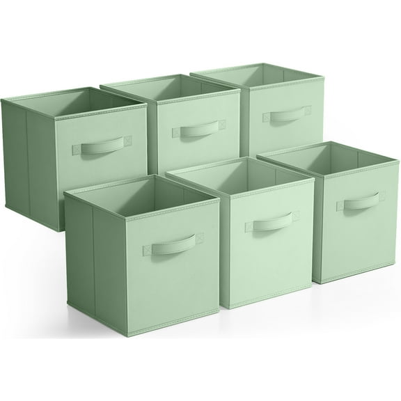 Sorbus Foldable Storage Cubes 6-Pack, 11-Inch Fabric Bins in Sage Green – Collapsible, Lightweight & Durable Organizer for Home, Closet, or Office