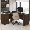 thumbnail image 2 of Furinno ROGER 60" L-Shaped Desk with 3-Drawer Cord Grommet Modern Walnut, 2 of 9